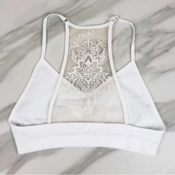 White Boho Sheer Lace Tattoo Floral Bralette - Picture 4 of 4